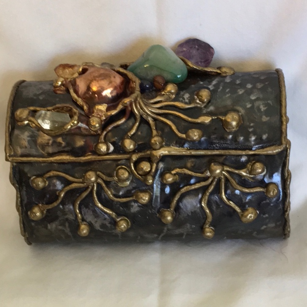 Distressed Metal Gemstone Purse
